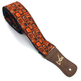 Brown Mod 60’s 70’s Retro Guitar Strap by Vtar, Made with Vegan Leather. For Acoustic, Bass and Electric