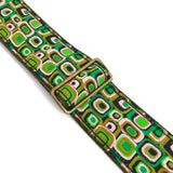 Green Mod 60’s 70’s Retro Guitar Strap by Vtar, Made with Vegan Leather. For Acoustic, Bass and Electric