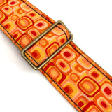 Orange Mod 60’s 70’s Retro Guitar Strap by Vtar, Made with Vegan Leather. For Acoustic, Bass and Electric