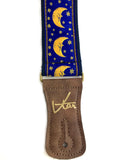 Handmade Midnight Blue Moon and Star Zodiac Retro Guitar Strap by VTAR Made with Vegan Leather For Acoustic, Bass and Electric