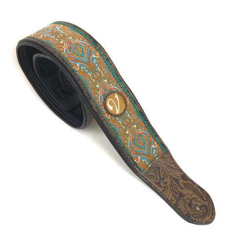 Retro Luxury Vegan Vtar Jacquard Guitar Bass Strap - Ocean Jewel