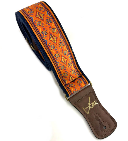 Handmade 60s 70s Magic Carpet Jimmy Page Guitar Strap by VTAR, Made with Vegan Leather. For Acoustic, Bass and Electric