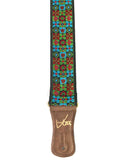 Handmade Colorful Psychedelic Hemp Guitar - Bass Strap with Antique Brass Details and Brown Vegan Leather by VTAR 60s 70s Style