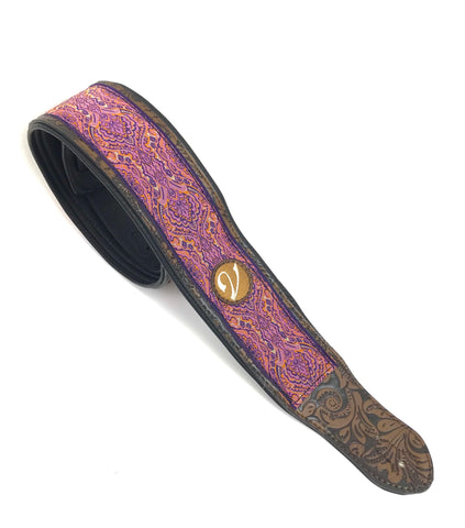 Retro Luxury Vegan Vtar Jacquard Guitar Bass Strap - Purple Rain