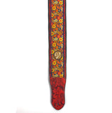 Handmade Padded Flower Power Vegan Vtar Psychedelic Guitar Acoustic Strap - Red Floral