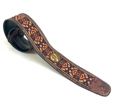 Handmade 60's 70's Woodstock Guitar Strap by VTAR, Made with Vegan Leather.  (The Santana Strap)