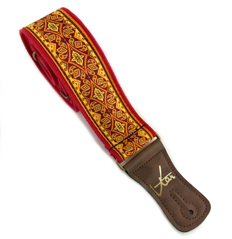 Handmade 60s 70s Magic Carpet Van Halen Guitar Strap by VTAR, Made with Vegan Leather. For Acoustic, Bass and Electric