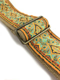 Handmade 60s 70s Magic Carpet Zappa Guitar Strap by VTAR, Made with Vegan Leather. For Acoustic, Bass and Electric