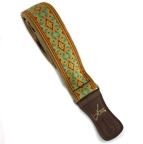 Handmade 60s 70s Magic Carpet Zappa Guitar Strap by VTAR, Made with Vegan Leather. For Acoustic, Bass and Electric