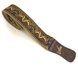 Handmade Irish Celtic Beast Hemp Guitar Strap by VTAR, Made with Brown Vegan Leather & Brass Details Acoustic, Bass and Electric