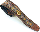 Handmade 60's 70's Jacquard Renaissance Guitar Strap by VTAR, Made with Vegan Leather. Purple Renaissance