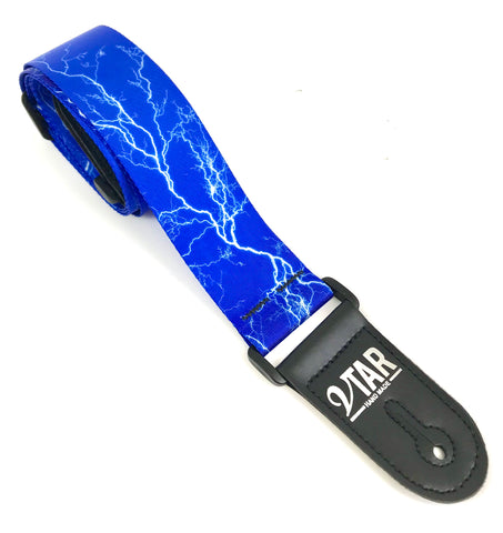 Vtar Vegan Lightning Bolt Electric Blue Guitar Strap With 6 Free Plectrums - UK Made