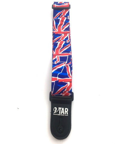 Vtar UK British Union Jack Flag Style Blue Red and White Vegan Guitar Strap - 1to1 Music